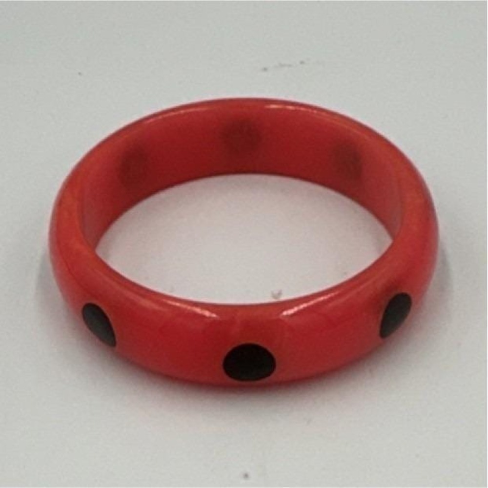Bakelite Bangle Bracelet Red with Black Polka Dots Round Retro Theme No Stone